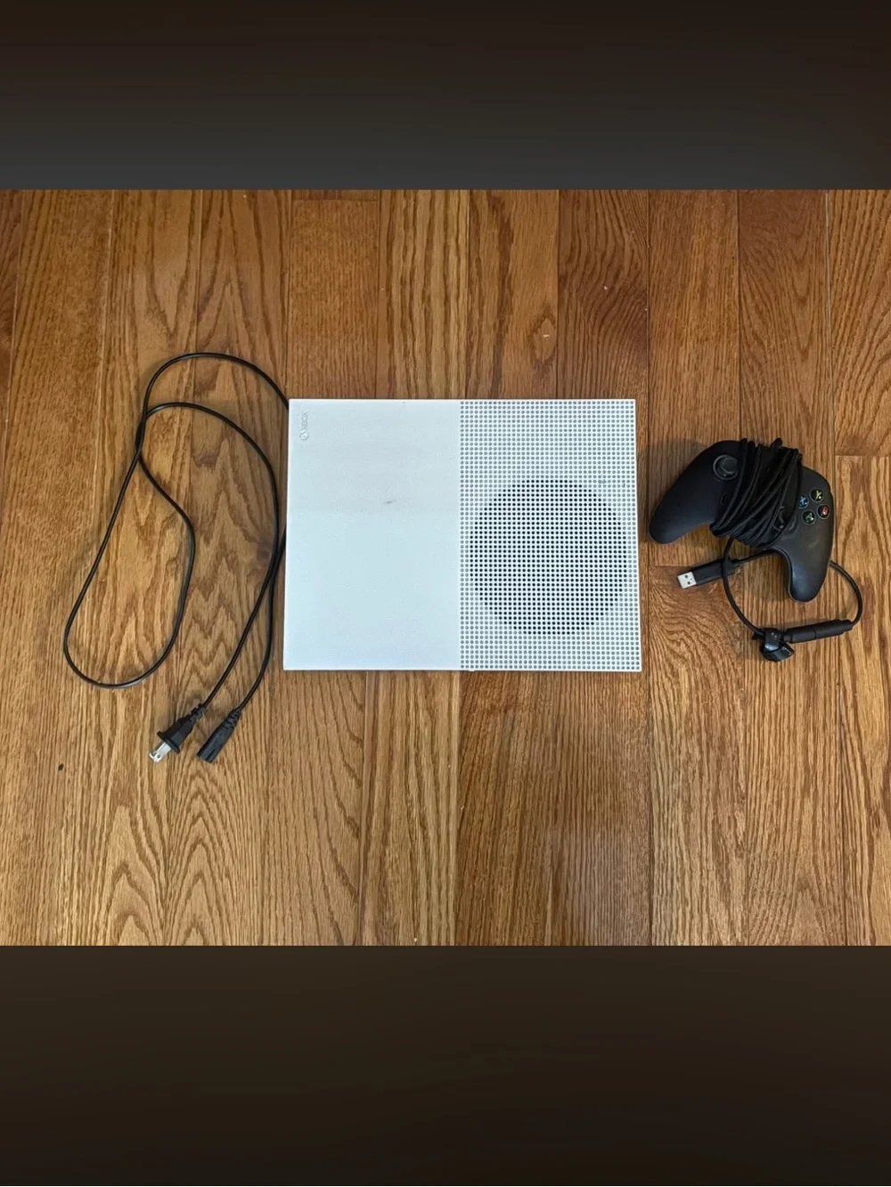 White Xbox One S Console with Controller and Cables